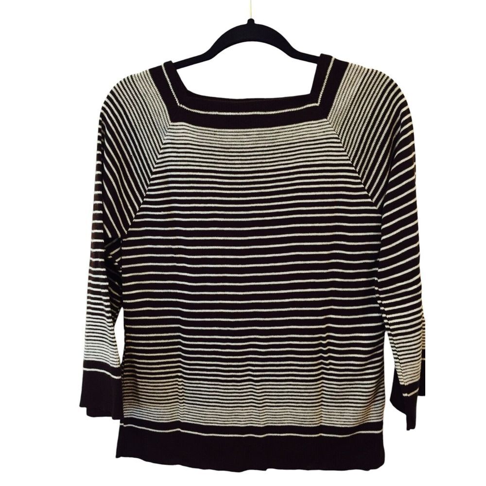 Russ Pullover Sweater Black Striped Womens Size L Square Neck Long Sleeve NWT